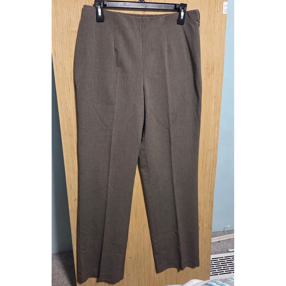 Tribal Brown Herringbone Pinstripe Stretch Dress Pants Side Zip Straight Leg 8